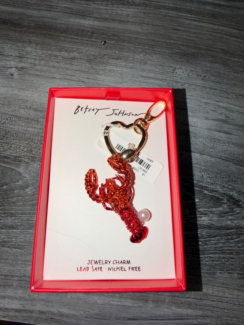 Betsey Johnson Rhinestoned Red Lobster Bag Charm